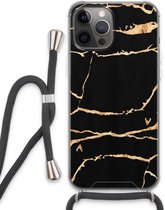 Case Company® - iPhone 13 Pro Max hoesje met Koord - Gouden marmer - Telefoonhoesje met Zwart Koord - Extra Bescherming aan alle Kanten en Over de Schermrand