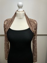 Dames kanten banned bolero top Lynn met lange mouwen taupe maat S