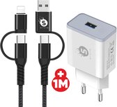 Synyq - Fast Charger inclusief 4 in 1 kabel - Oplaadstekker - Snellader - iPhone Oplader - Geschikt voor Apple iPhone/Samsung - Samsung Lader -  iPhone lader 1 meter