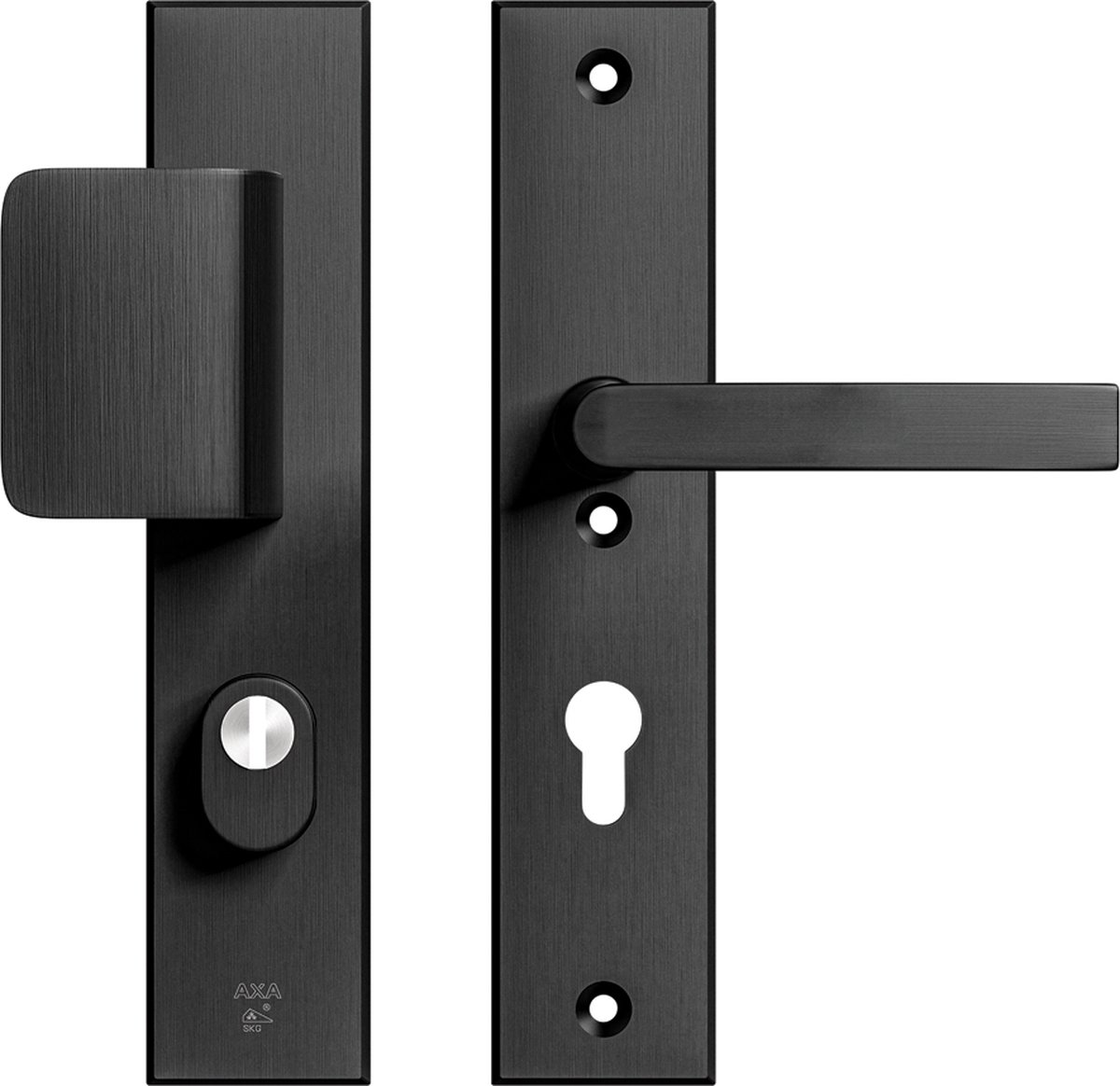 AXA Veiligheidsbeslag (Edge Plus) Zwart geslepen: Duwer-Kruk (model D-duwer/Blok) PC72 met kerntrekbeveiliging SKG***