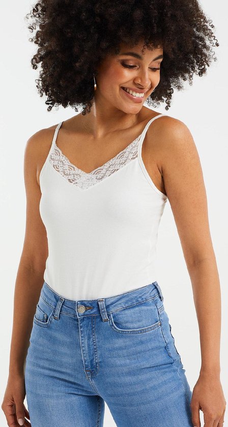 WE Fashion Dames singlet met kant - Maat S