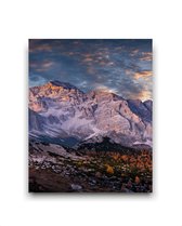 Schilderij  Landschap met bergen bos en sneeuw in herfst Midden - Natuur / Landschap / 50x40cm