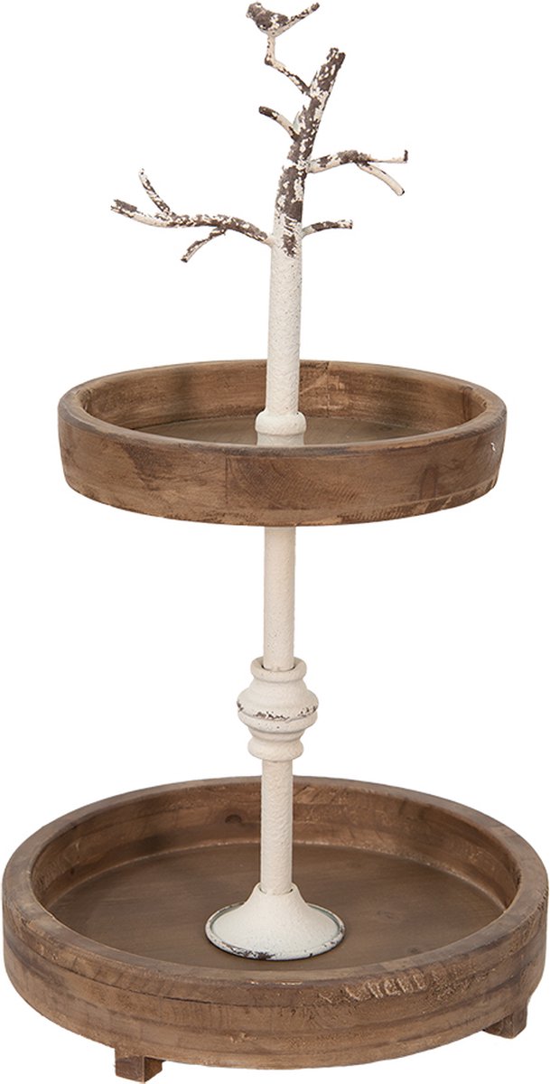 Clayre & Eef Etagère 2 laags Ø 34x62 cm Bruin Hout IJzer
