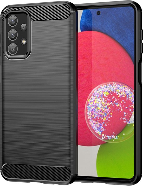 Samsung Galaxy A23 Hoesje - MobyDefend TPU Backcover - Geborstelde Metaal & Carbon-Look - Zwart - GSM Hoesje - Telefoonhoesje Geschikt Voor: Samsung Galaxy A23