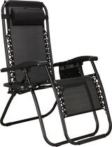 Chaise de jardin Springos | Chaise longue | Repliable | Ajustable | Appuie-tête ergonomique | Noir