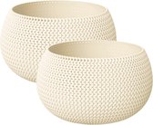 Set van 2x stuks plantenpotten/bloempotten kunststof dia 37 cm en hoogte 22 cm in het creme wit voor binnen/buiten