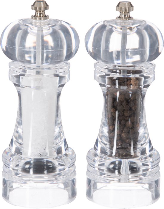 Set de 2 moulins sel et poivre acrylique transparent 15 cm - Moulin à sel -  Moulins à