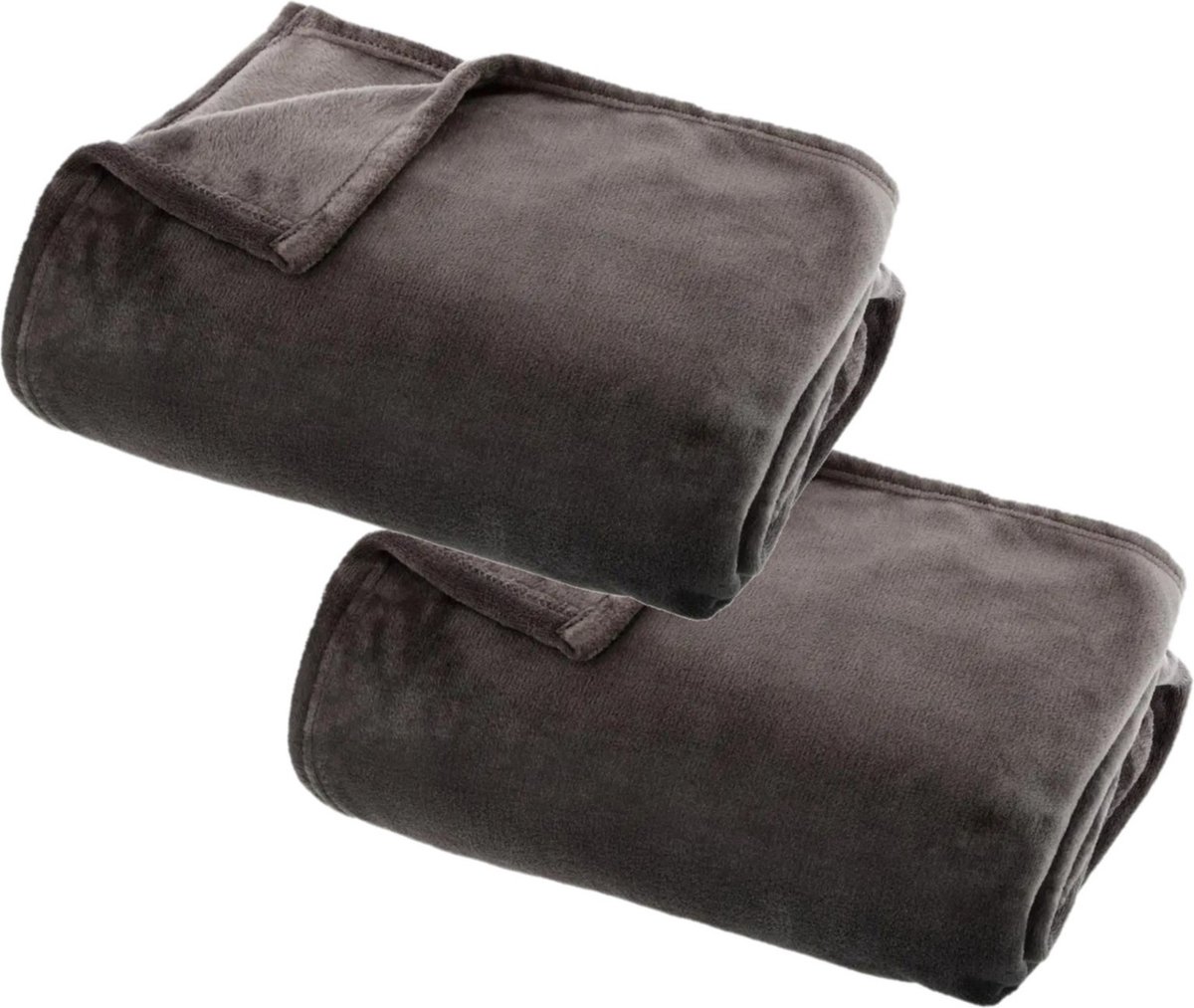 Atmosphera Plaid deken - 2x - donkergrijs - polyester - 125 x 150 cm - Bed/bankdeken - Fleece plaid - Lekker warm Dark grey