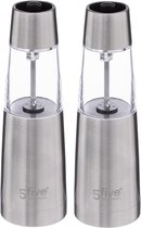 Set van 2x stuks electrische pepermolens RVS/glas zilver 19 cm - Pepermaler - Kruiden en specerijen vermalers