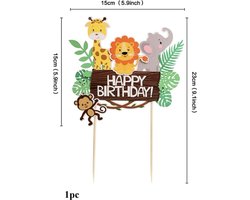 Jungle taart topper - Happy Birthday - Jungle cake topper - Jungle feest - Leeuw - Giraffe - Aap - Olifant - Kinderfeestje - Thema feest -
