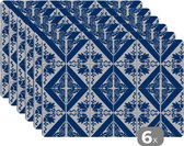 Placemat - Placemats kunststof - Tegel - Portugal - Patroon - 45x30 cm - 6 stuks - Hittebestendig - Anti-Slip - Onderlegger - Afneembaar