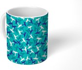 Mok - Koffiemok - Bloemen - Blauw - Wit - Patronen - Mokken - 350 ML - Beker - Koffiemokken - Theemok