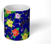 Mok - Koffiemok - Vogel - Bloemen - Patroon - Mokken - 350 ML - Beker - Koffiemokken - Theemok