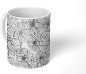 Mok - Koffiemok - Bloemen - Zwart - Wit - Design - Mokken - 350 ML - Beker - Koffiemokken - Theemok