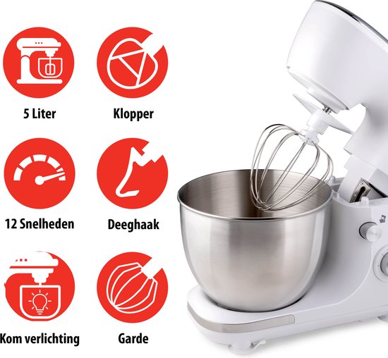 alpina Keukenmachine - Keukenrobot - 5L RVS Mengkom - 3 Accessoires - Wit van Alpina — afbeelding 2