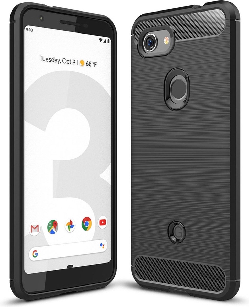 Mobigear Hoesje geschikt voor Google Pixel 3a Telefoonhoesje Flexibel TPU | Mobigear Brushed Slim Backcover | Pixel 3a Case | Back Cover - Zwart