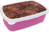 Broodtrommel Roze - Lunchbox - Brooddoos - Bloemen - Bladeren - Design - 18x12x6 cm - Kinderen - Meisje