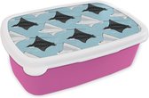 Broodtrommel Roze - Lunchbox - Brooddoos - Rog - Patronen - Dieren - 18x12x6 cm - Kinderen - Meisje