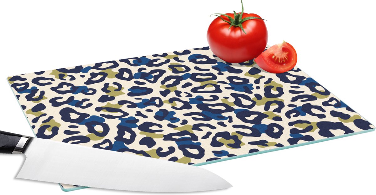 Glazen Snijplank - 28x20 - Panter - Design - Blauw - Groen - Snijplanken Glas