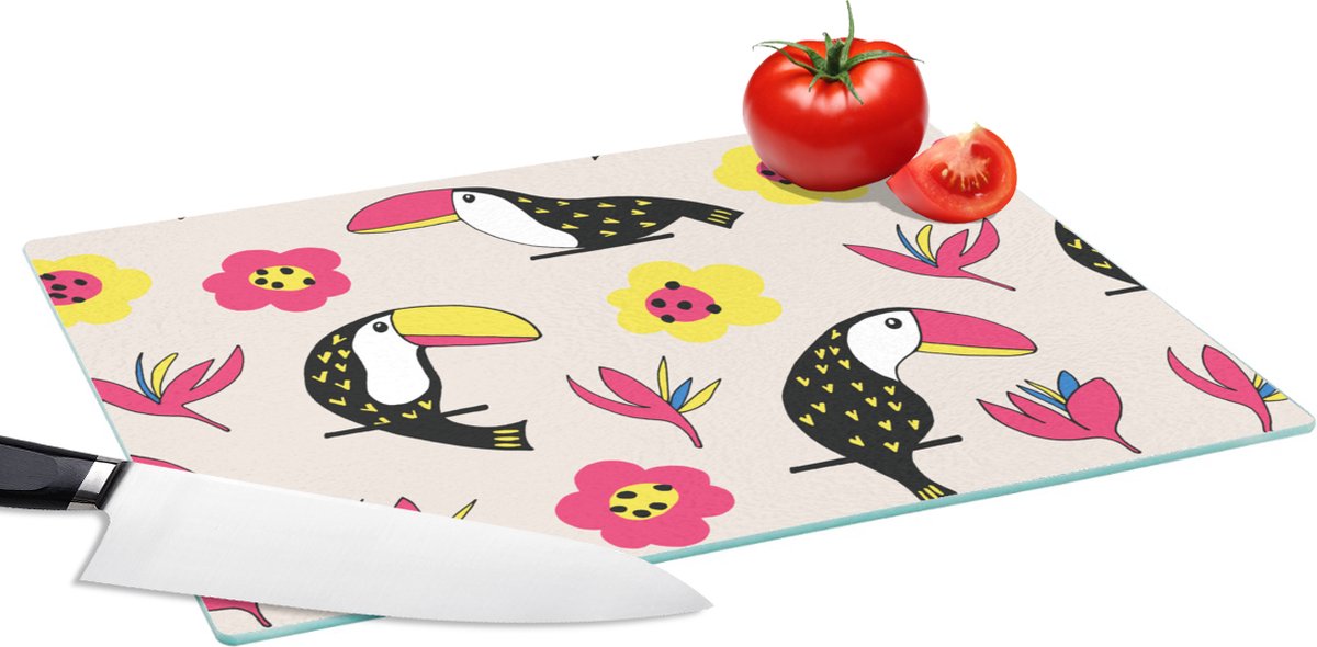 Glazen Snijplank - 39x28 - Patronen - Vogel - Bloemen - Snijplanken Glas