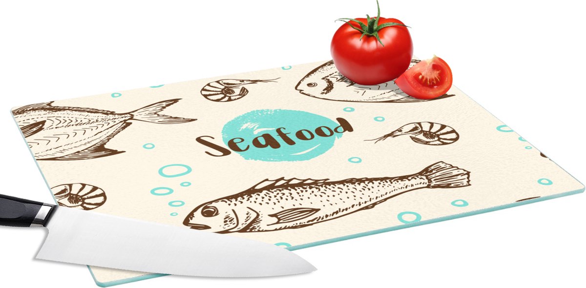 Glazen Snijplank - 39x28 - Eten - Patronen - Vissen - Snijplanken Glas