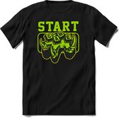 Start the game | Gaming kado T-Shirt heren - dames | Groen-Geel | Perfect game pc cadeau shirt | Grappige console spreuken - zinnen - teksten Maat S