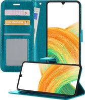 Hoesje Geschikt voor Samsung A33 Hoesje Book Case Hoes Portemonnee Cover Walletcase - Hoes Geschikt voor Samsung Galaxy A33 Hoes Bookcase Hoesje - Turquoise