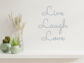 Stickerheld - Muursticker "Live Laugh Love" Quote - Woonkamer - Liefde - Engelse Teksten - Mat Zilver - 64x55cm