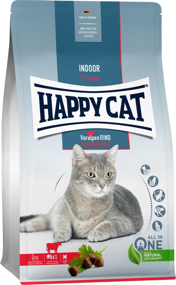 Happy Cat Indoor Kattenvoer – Rund – 4 kg