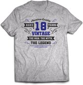 18 Jaar Legend - Feest kado T-Shirt Heren / Dames - Antraciet Grijs / Donker Blauw - Perfect Verjaardag Cadeau Shirt - grappige Spreuken, Zinnen en Teksten. Maat M