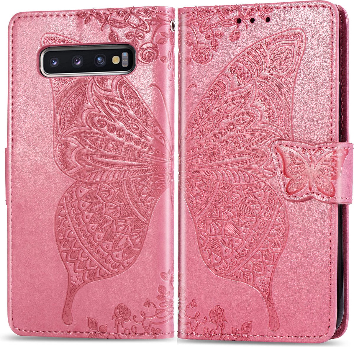 Bookcase geschikt voor Samsung Galaxy S10 - Roze - Vlinder - Portemonnee Hoesje
