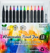 Stiften - Markers - Brushpennen incl. Waterbrush - Waterverf Bullet Journal Pennen - Water Brush Pen Set 12 Kleuren met Water Brush voor Aquarel, Brushlettering en Handlettering