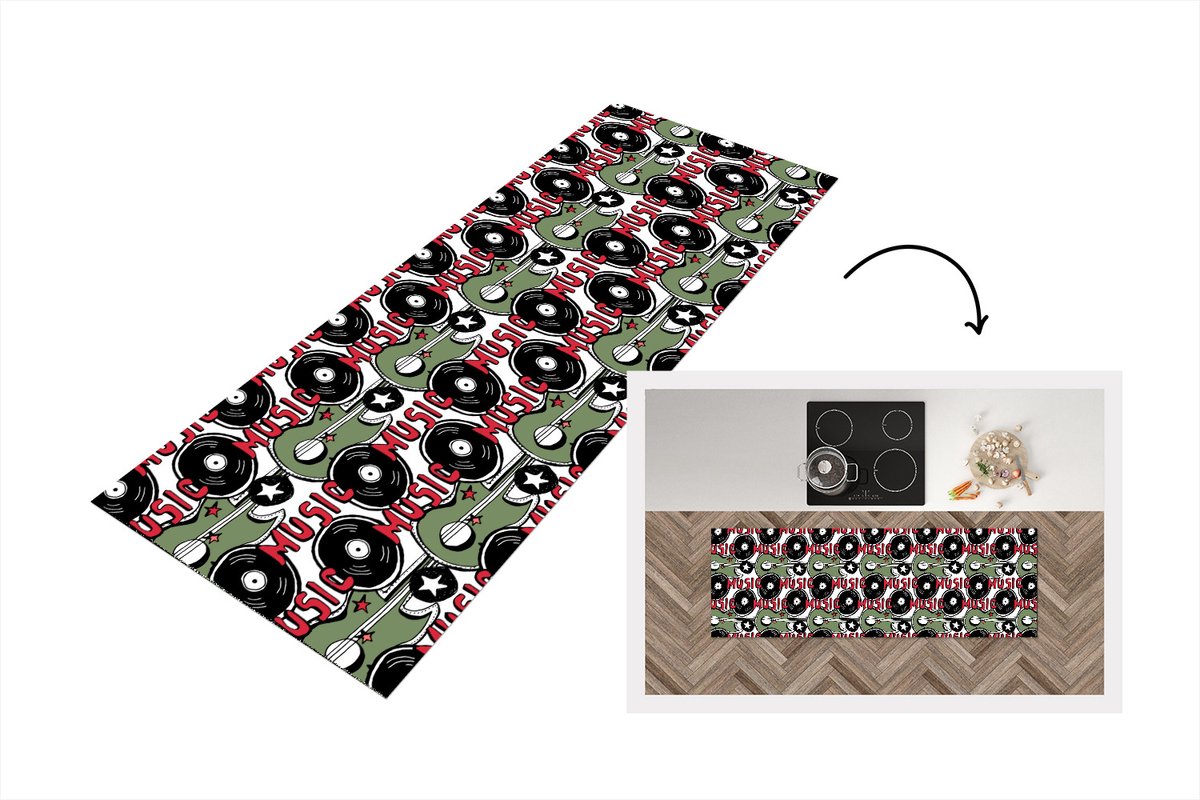 KitchenYeah Keukenloper - Loper keuken - Patronen - Muziek - Vinyl - 180x60 cm - Keukenloper vinyl Multicolor