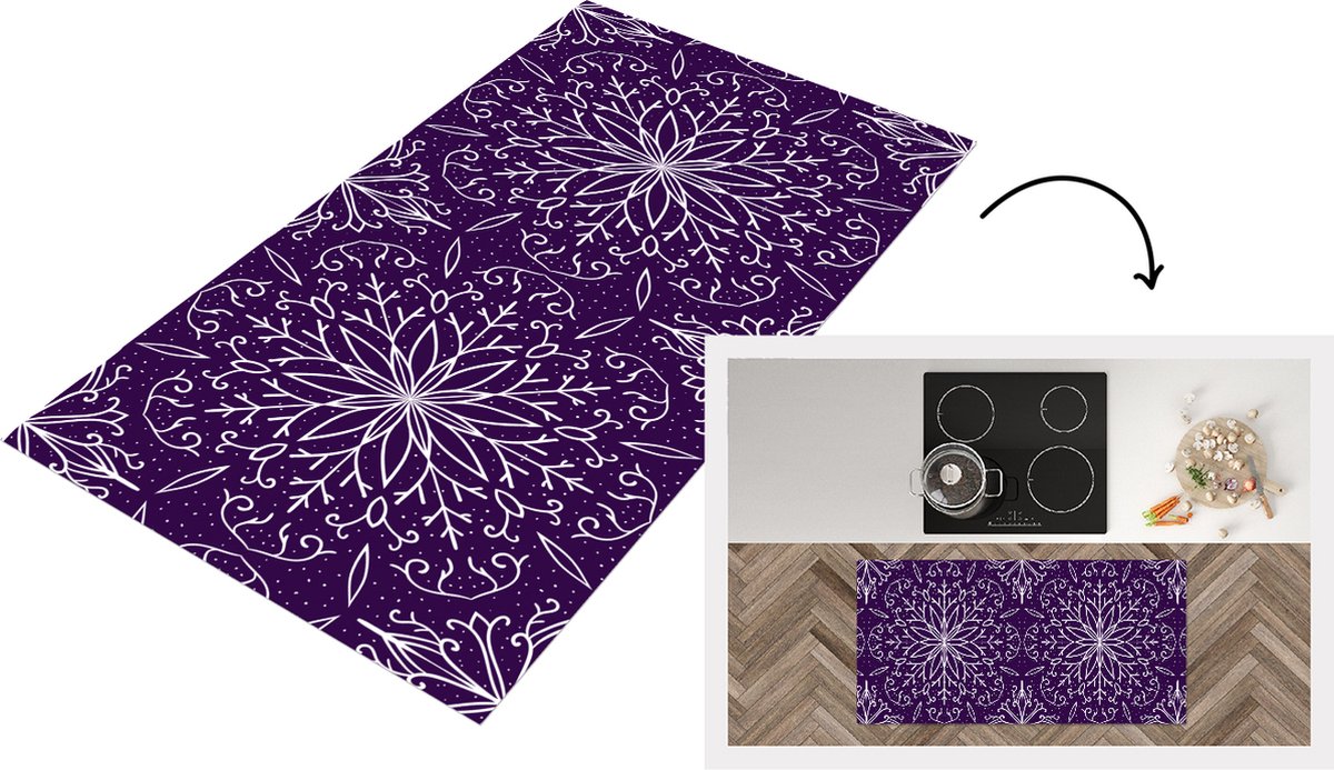 KitchenYeah Keukenloper - Loper keuken - Patronen - Kerst - Sneeuw - 120x60 cm - Keukenloper vinyl Multicolor