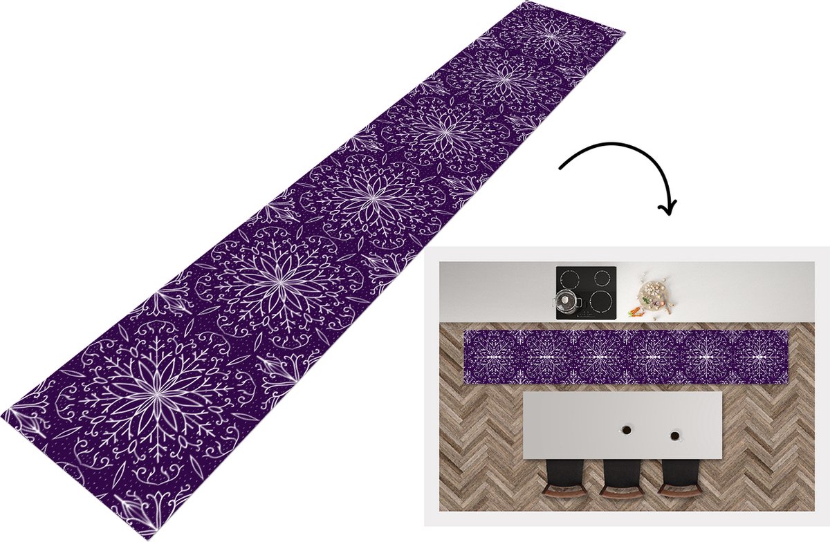 KitchenYeah Keukenloper - Loper keuken - Patronen - Kerst - Sneeuw - 300x50 cm - Keukenloper vinyl Multicolor