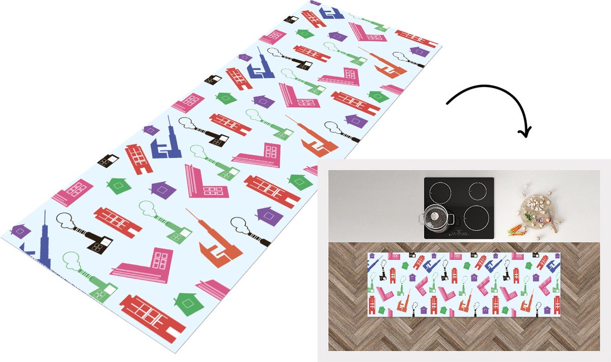 KitchenYeah Keukenloper - Loper keuken - Patronen - Fabriek - Huis - Keukenloper vinyl multicolor, foto 5