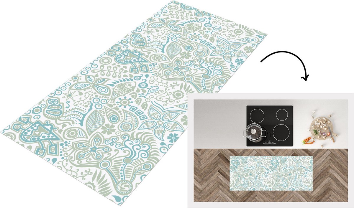 KitchenYeah Keukenloper - Loper keuken - Vlinders - Patronen - Abstract - 120x50 cm - Keukenloper vinyl Multicolor