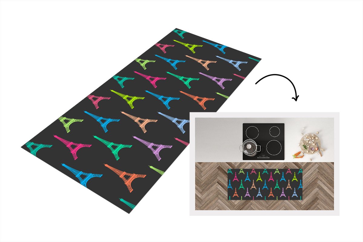 KitchenYeah Keukenloper - Loper keuken - Eiffeltoren - Patronen - Parijs - 120x50 cm - Keukenloper vinyl Multicolor