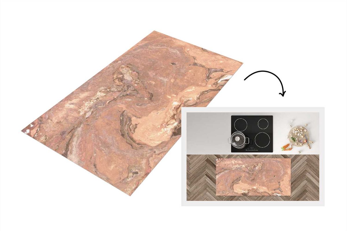 KitchenYeah Keukenloper - Loper keuken - Keien - Graniet - Roze - 120x60 cm - Keukenloper vinyl Multicolor