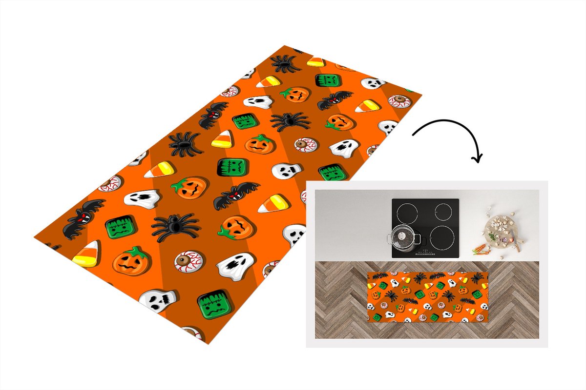 KitchenYeah Keukenloper - Loper keuken - Snoep - Halloween - Patronen - 120x50 cm - Keukenloper vinyl Multicolor