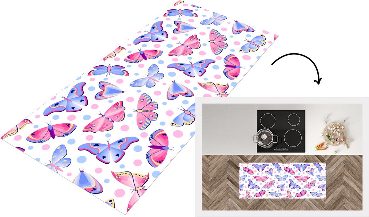 KitchenYeah Keukenloper - Loper keuken - Vlinders - Stippen - Patronen - 120x50 cm - Keukenloper vinyl Multicolor