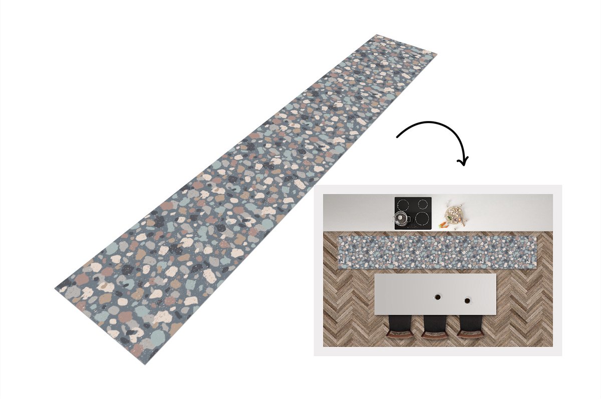 KitchenYeah Keukenloper - Loper keuken - Retro - Terrazzo - Geometrie - Patronen - 300x50 cm - Keukenloper vinyl Multicolor