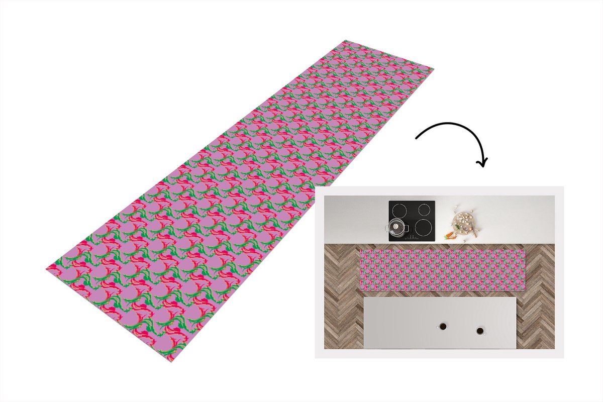 KitchenYeah Keukenloper - Loper keuken - Hert - Patroon - Paars - 200x50 cm - Keukenloper vinyl Multicolor