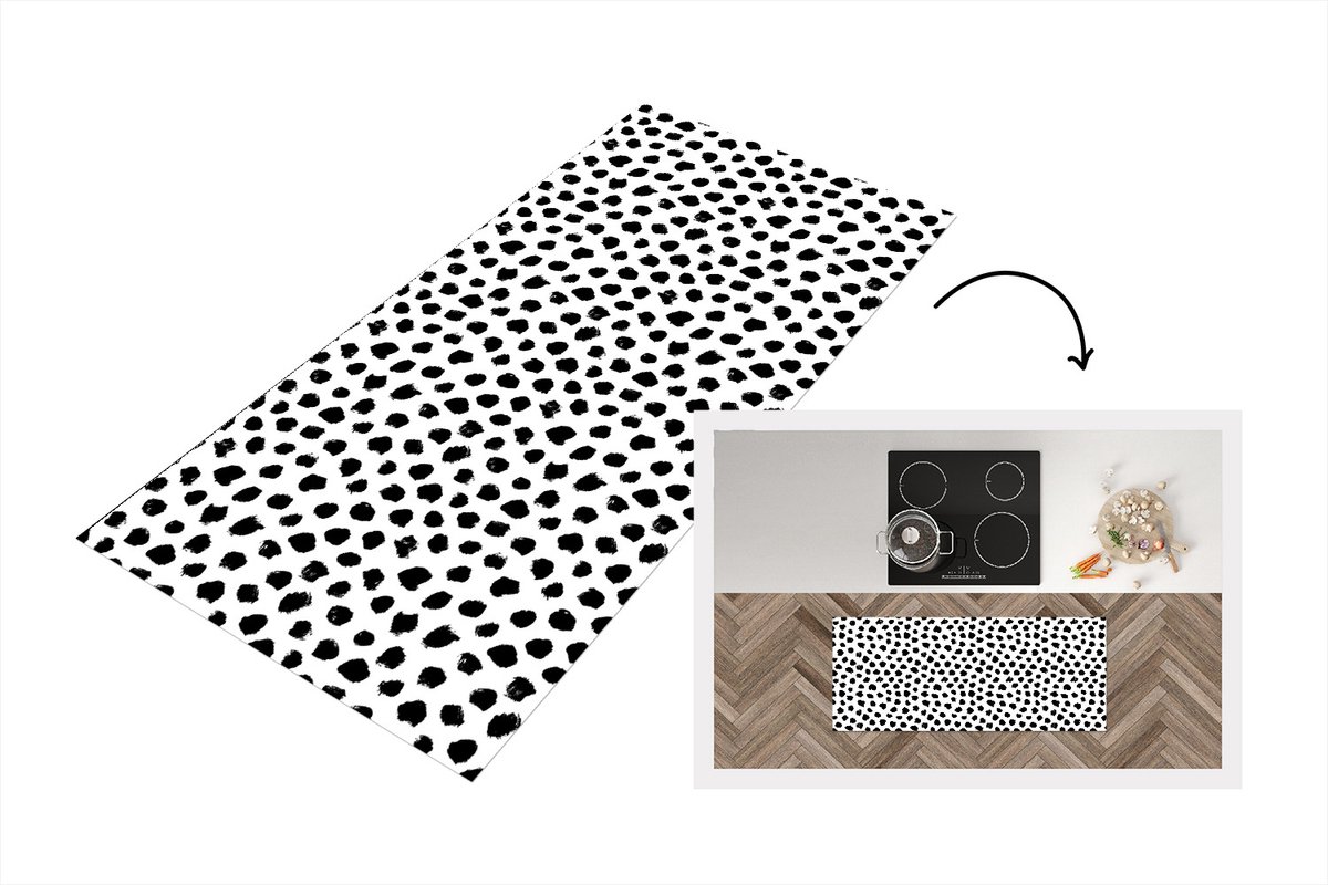 KitchenYeah Keukenloper - Loper keuken - Stippen - Zwart Wit - Patronen - Keukenloper vinyl Zwart; Wit