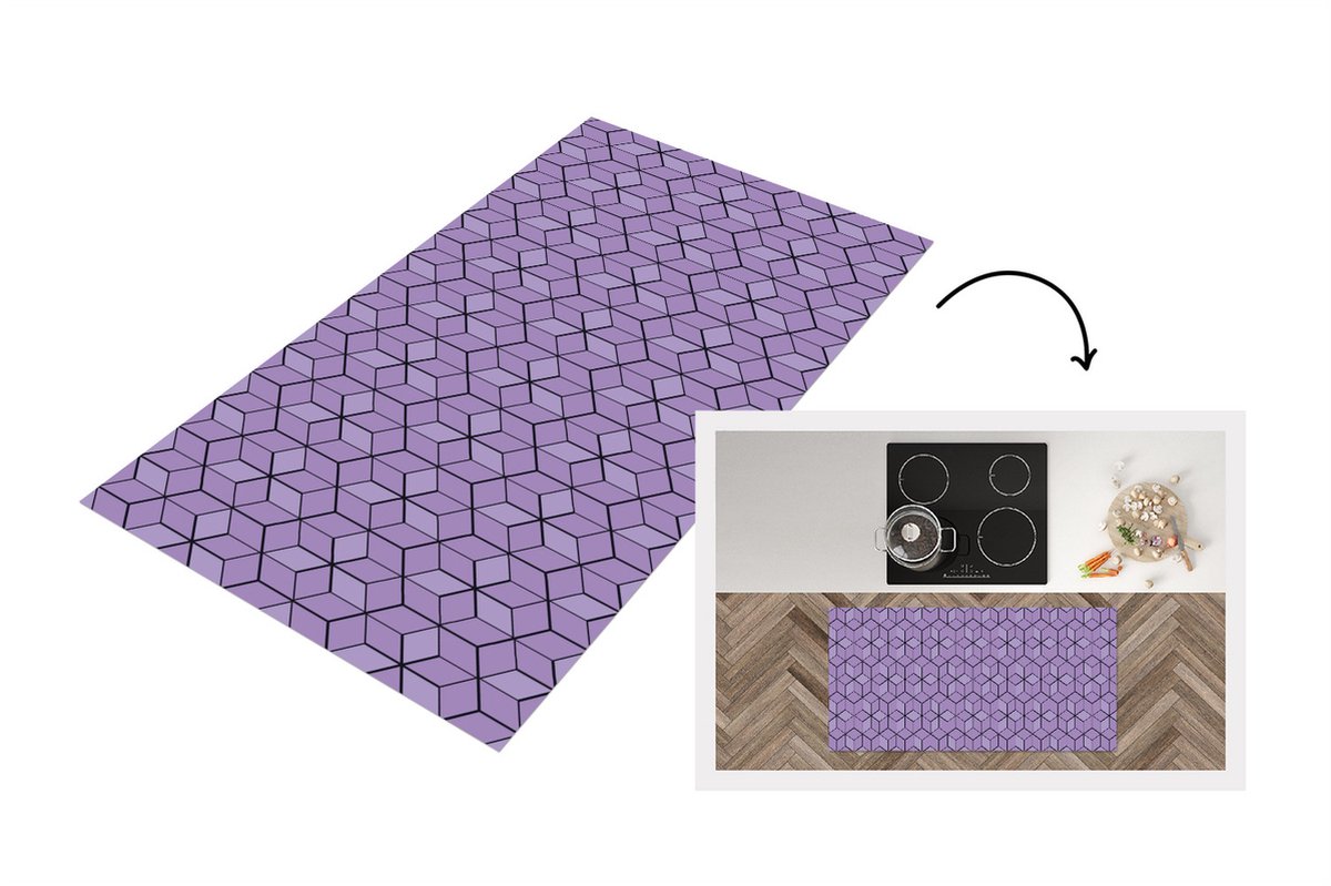 KitchenYeah Keukenloper - Loper keuken - 3D - Patronen - Blokken - 120x60 cm - Keukenloper vinyl Multicolor