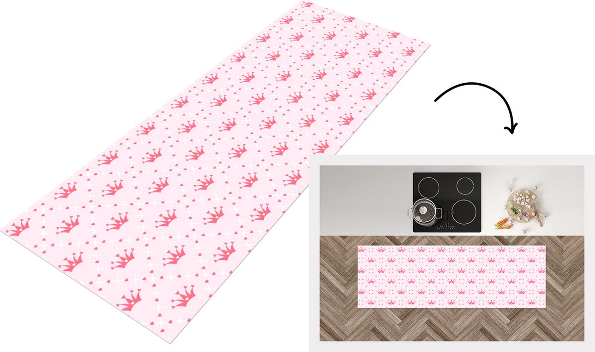 KitchenYeah Keukenloper - Loper keuken - Kroon - Patroon - Roze - Keukenloper vinyl, foto 6