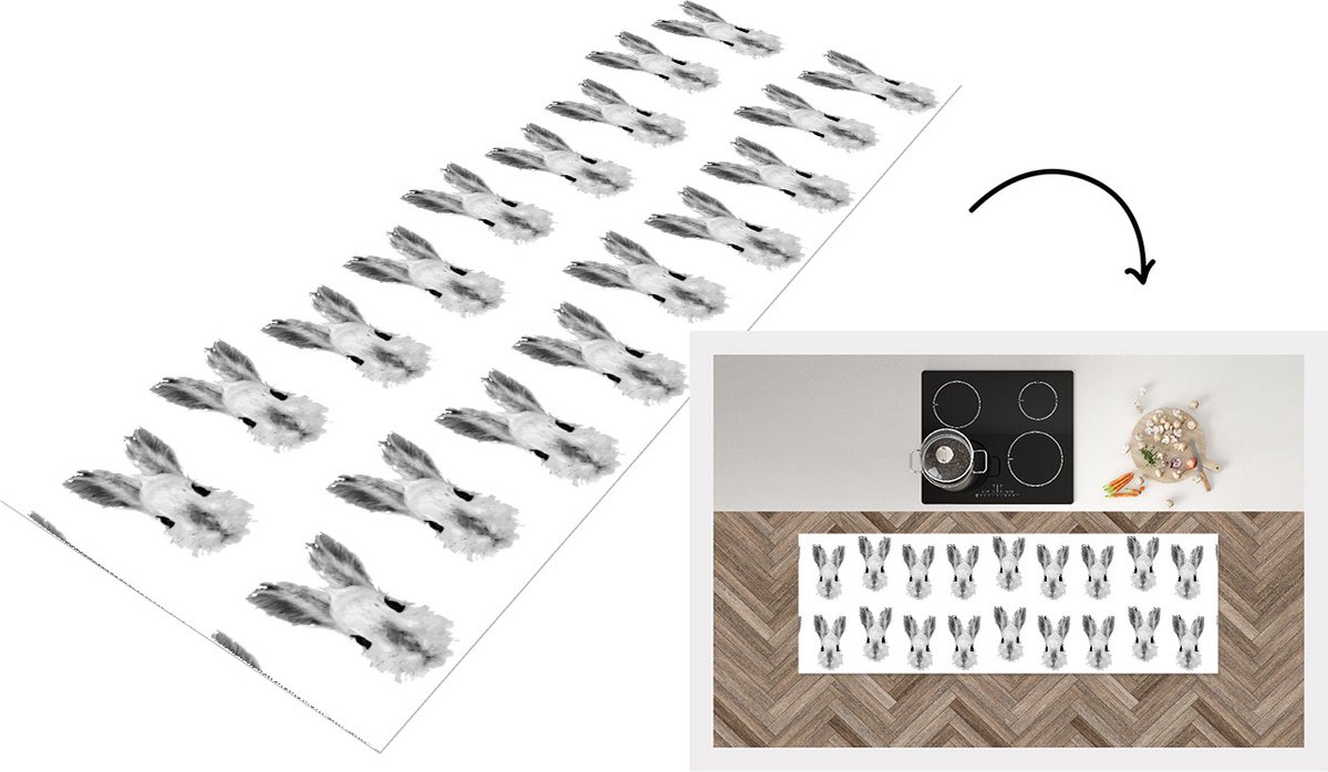 KitchenYeah Keukenloper - Loper keuken - Vintage - Konijnen - Patronen - 150x50 cm - Keukenloper vinyl Multicolor