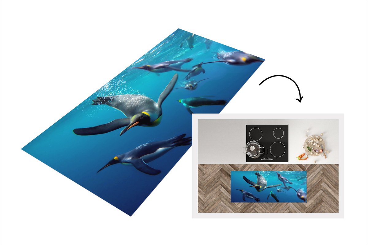 KitchenYeah Keukenloper - Loper keuken - Pinguïns onder water - 120x50 cm - Keukenloper vinyl Multicolor