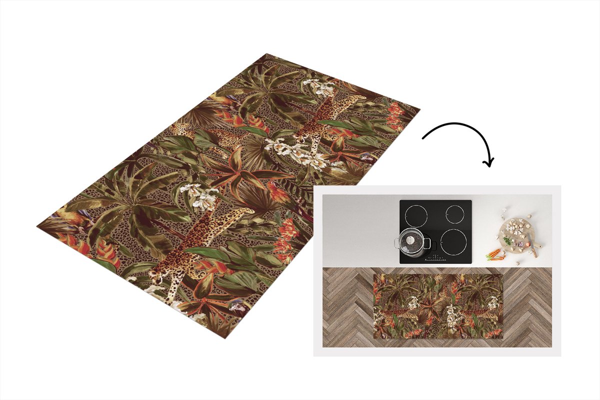 KitchenYeah Keukenloper - Loper keuken - Vintage - Natuur - Jungle - Patronen - 120x60 cm - Keukenloper vinyl Multicolor