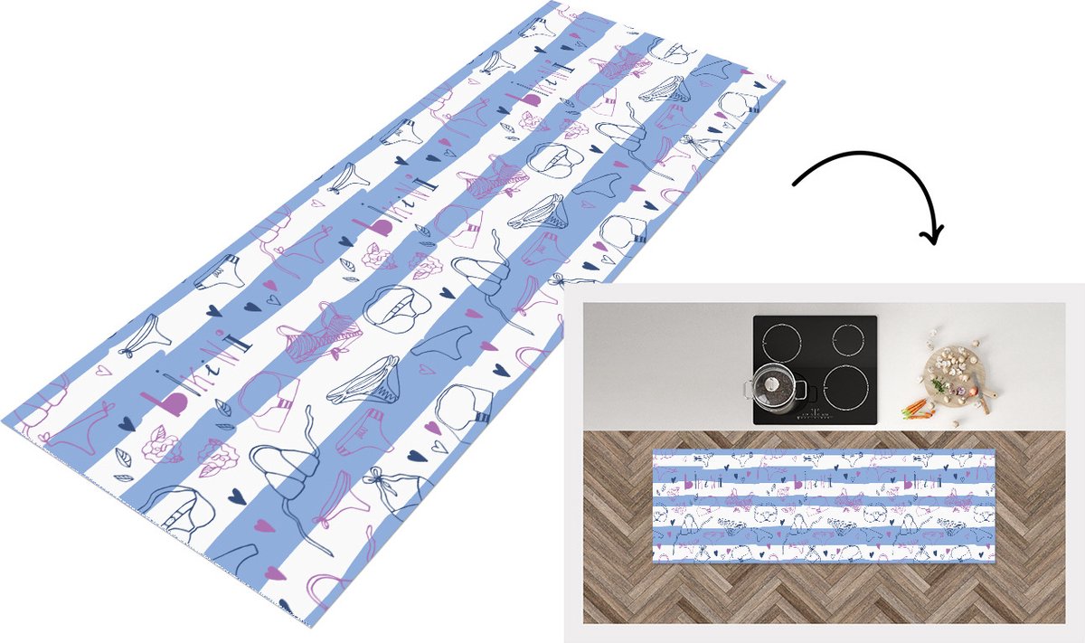 KitchenYeah Keukenloper - Loper keuken - Bikini - Zomer - Patronen - 180x60 cm - Keukenloper vinyl Multicolor